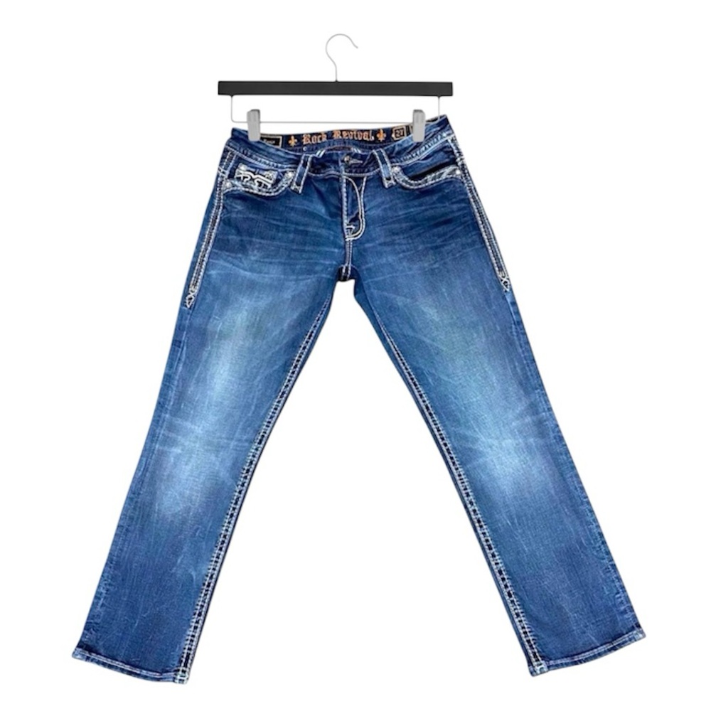 Rock Revival Low Rise Easy Crop Jeans 27x27.5 Distressed Stretch EUC - Picture 2 of 12